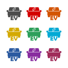 EV car electric vehicle charger logo icon isolated on white background. Set icons colorful