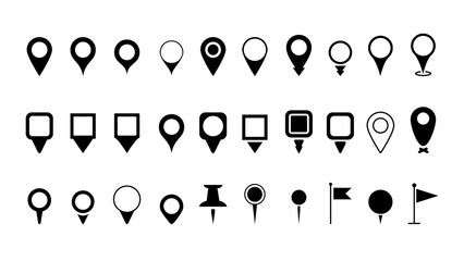 Location icons set. Navigation icons set. Map pointer icons set. Location symbols.