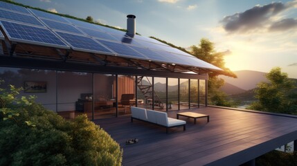 Obraz premium Solar panel on the roof top of modern house, Green energy and in the modern housing innovation.