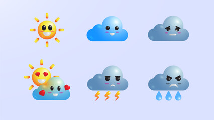 Cute realistic weather icon set