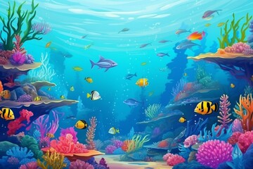 Fototapeta na wymiar Vibrant ocean view with colorful fishes and underwater animals. Generative AI