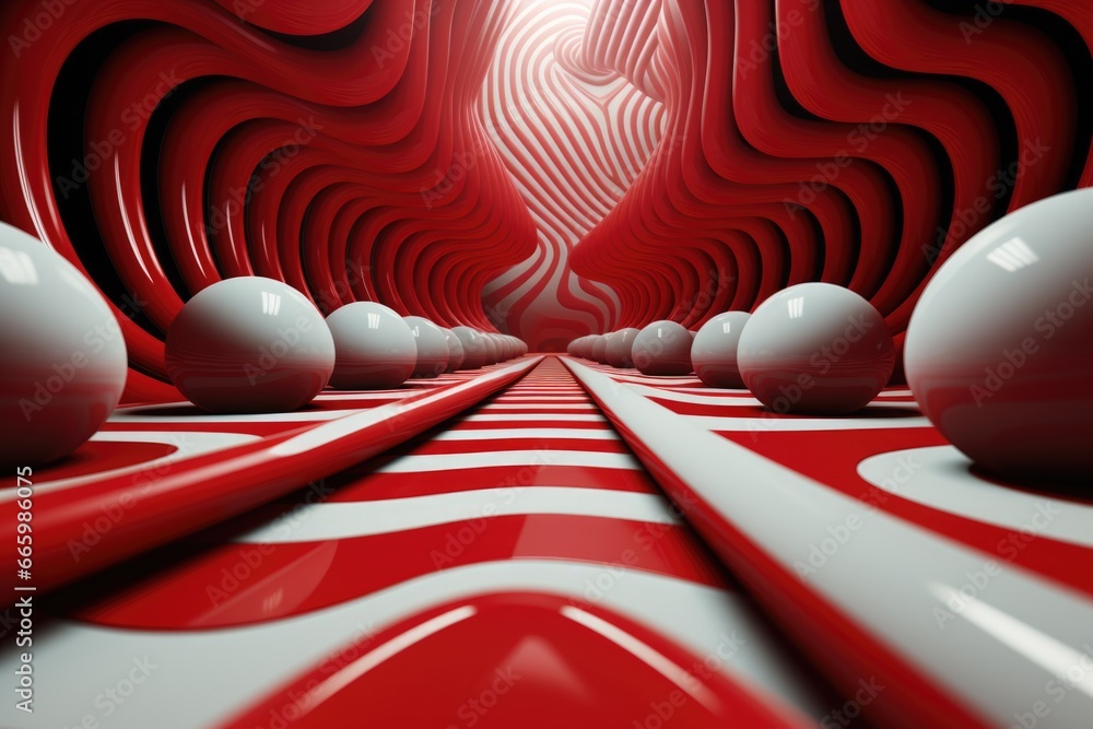 Canvas Prints A red and white tunnel with white balls on it, AI