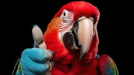 Portrait of friendly parrot making thumbs up.