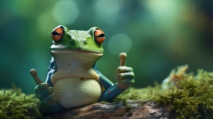 Portrait of friendly frog making thumbs up.