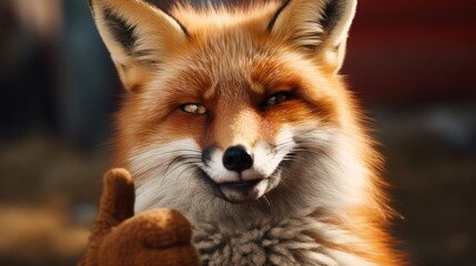 Portrait of friendly fox making thumbs up.
