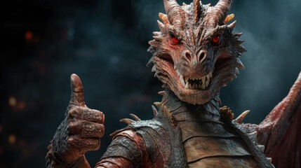 Portrait of friendly dragon making thumbs up.