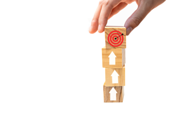 Hand place wooden blocks as a step towards the goal.  Isolated on white background. Business ideas for successful growth process.PNG