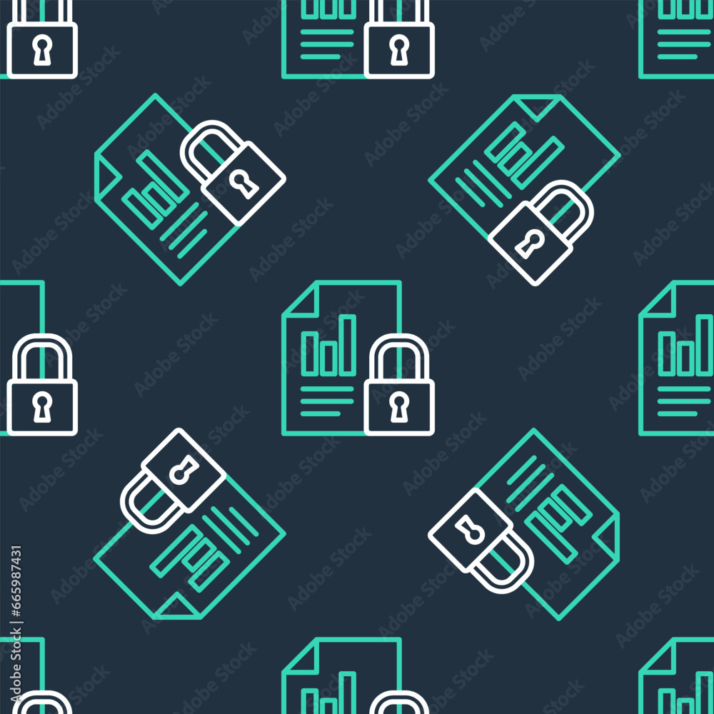 Aufkleber line document and lock icon isolated seamless pattern on black background. file format and padlock. 
