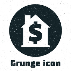 Grunge House with dollar symbol icon isolated on white background. Home and money. Real estate concept. Monochrome vintage drawing. Vector