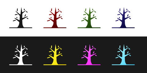Set Bare tree icon isolated on black and white background. Vector
