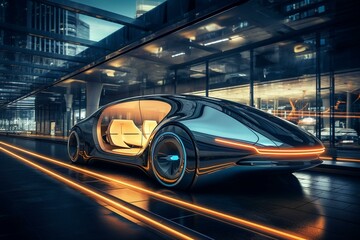 A glimpse into the advanced automotive world with futuristic cars, holograms, and efficient urban transportation. Generative AI