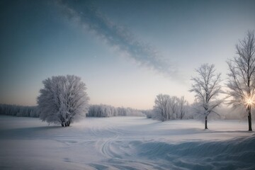 Winter landscape with trees. Generative AI. 
