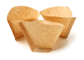 Coffee and tea filter paper on white background