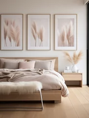 Foto auf Leinwand Boho interior design modern bedroom pampas grass cozy country house art picture wooden floor © MauriceNo