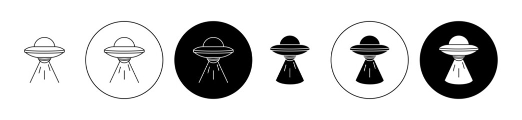 UFO icon set in black. flying saucer vector sign. alien space ship symbol for Ui designs.