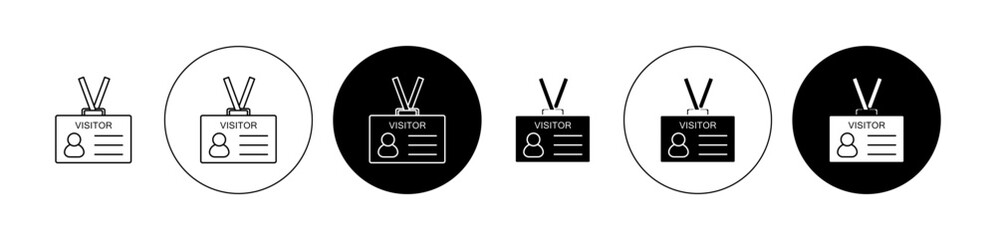 Visitor icon set in black. workplace id tag vector sign. event vip identification card symbol for Ui designs. - obrazy, fototapety, plakaty