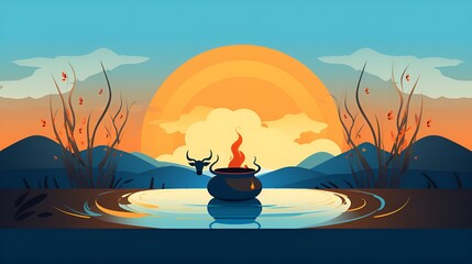Pongal Celebration, Vector Illustration Depicting Pongal Tamil Festival, Ideal for Festive Presentations, by Generative AI.