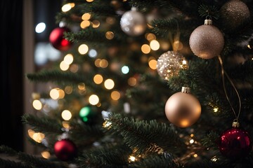Obraz na płótnie Canvas Close up of Christmas tree decorations. Christmas balls. Generative AI. 