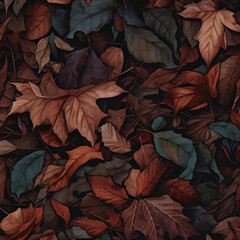 Autumn leaves background,  Seamless pattern of colorful autumn leaves
