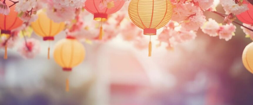 Anamorphic video Chinese New Year paper lanterns background.