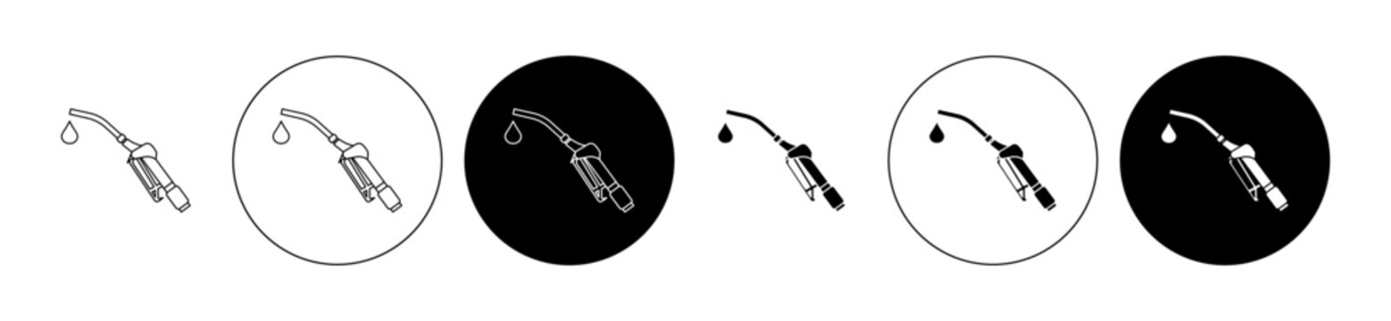 petrol icon set in black. gasoline or diesel pump nozzle vector sign for Ui designs.