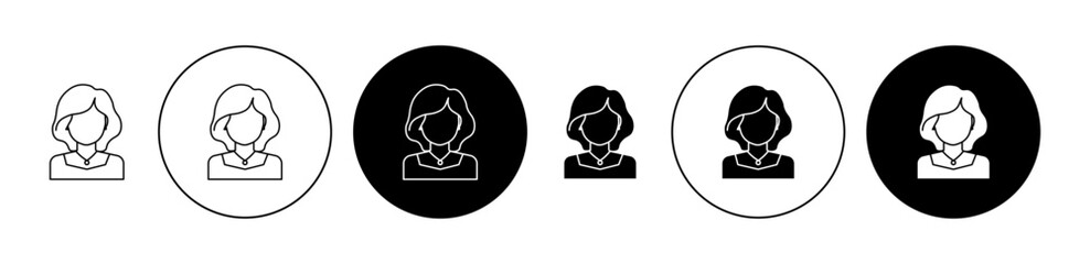 Girl icon set in black. happy kid vector sign. female customer symbol for Ui designs. - obrazy, fototapety, plakaty