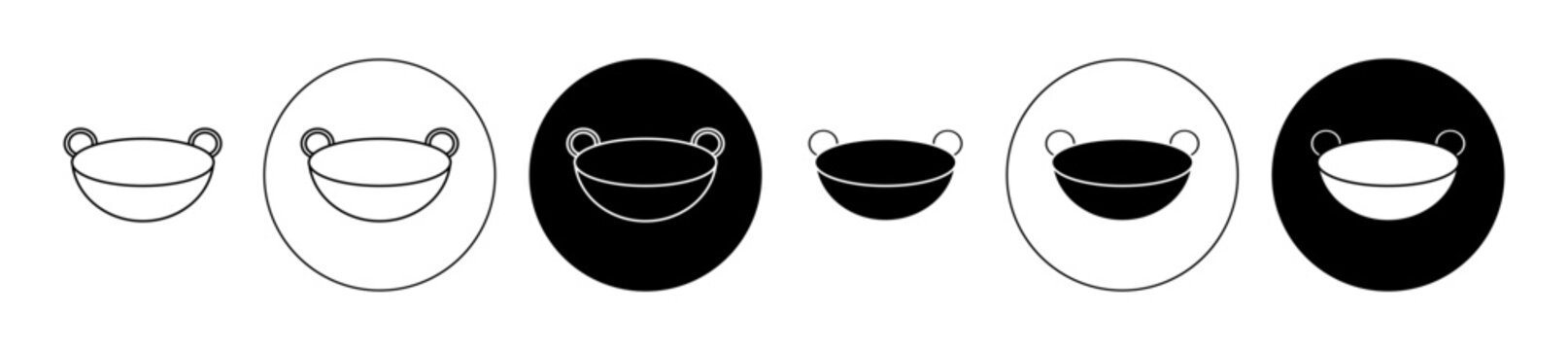 wok icon set in black. chinese food fry wok vector sign for Ui designs.