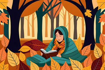 girl reading a book in autumn