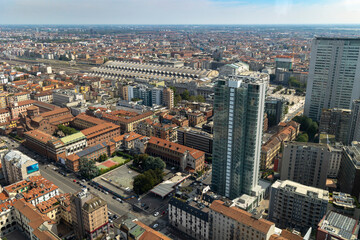 Aerial view of the city center of Milan and the Central Station - 665993084