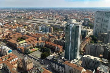 Fotobehang Aerial view of the city center of Milan and the Central Station © Restuccia Giancarlo