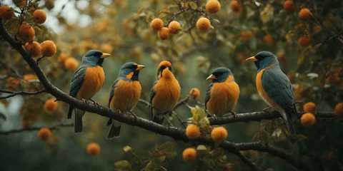 Fototapeten Free photo a colorful bird sits on a branch in the forest © shahin