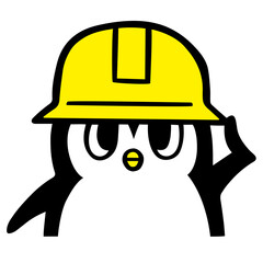 かわいいシンプルペンギン　安全ヘルメットポーズ