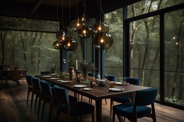 atmospheric dining contemporary indoor with natural scenery. Generative AI