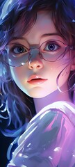 Anime illustration young girl with glasses