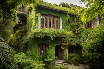 Fototapeta na wymiar house with lush vegetation. Generative AI