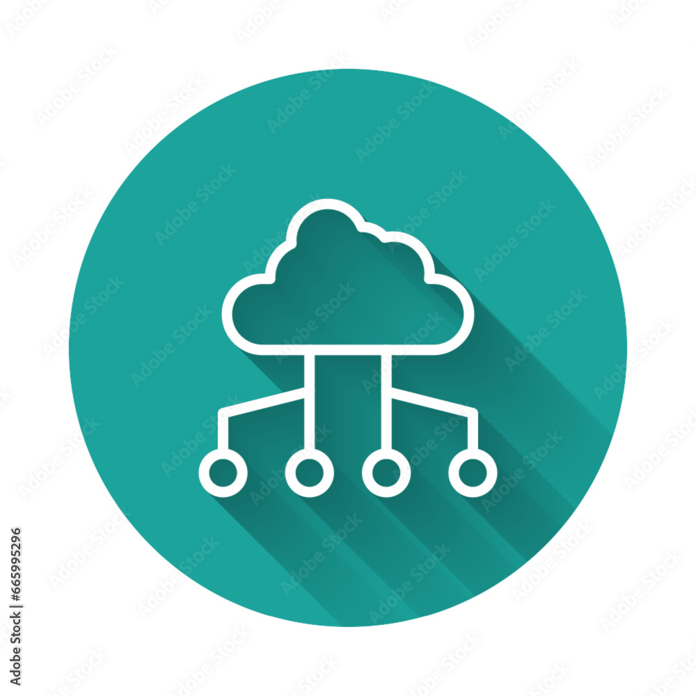 Poster white line network cloud connection icon isolated with long shadow background. social technology. cl