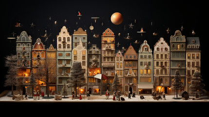 Miniature town christmas decoration, generated with ai.