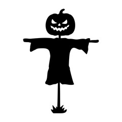 Logo con silueta de espantapájaros con cabeza de calabaza de Halloween Jack O Lantern para su uso en invitaciones y tarjetas