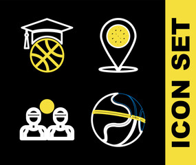 Set line Thoughts on a basketball, Stopwatch with, Basketball player and medal icon. Vector