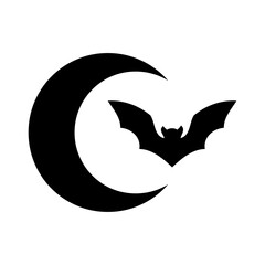 Silueta de vampiro volando con media luna para su uso en invitaciones y tarjetas de Halloween
