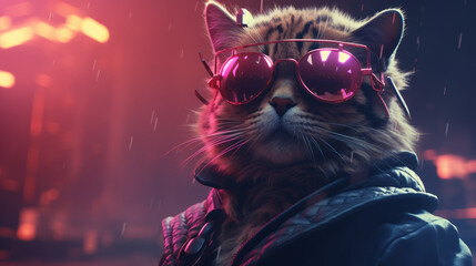 A cyberpunk cat with sunglasses