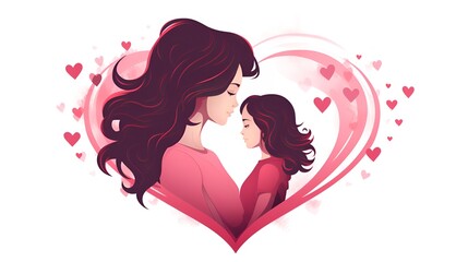 Maternal Love, Mom's Love Vector Illustration in Log Style, mothers day card background ,Motherhood in Your Designs, by Generative AI.