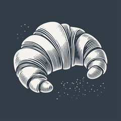 Croissant. Vintage woodcut engraving style hand drawn vector illustration on dark background. © RetroVector
