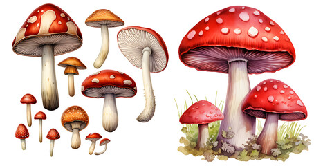 mushroom illustration clipart. Generative AI.