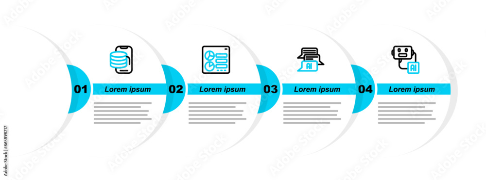 Poster set line artificial intelligence robot, chat, computer api interface and cloud technology data trans