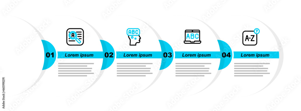 Poster set line online translator, foreign language online study, learning foreign languages and translator
