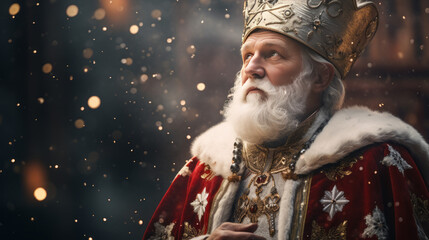 A St. Nicholas in the snow with a red coat - obrazy, fototapety, plakaty