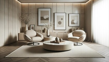 Fototapeta na wymiar Photo of a stylish Japandi living room that screams modern luxury