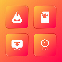 Set Dog collar, Clinical record pet, Cat nose and award symbol icon. Vector