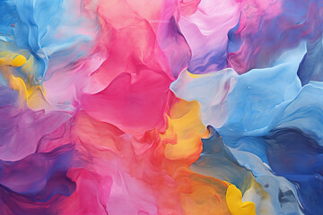 Abstract background of acrylic paint in blue, pink and yellow colors